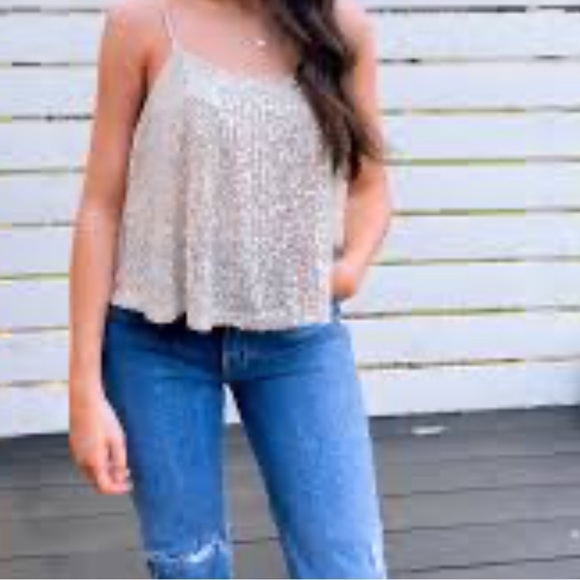 Vintage 90s Y2K Express Sequin Knit Tank Top Sz XS Cami Fairy Mermaidcore Cream - Picture 3 of 12